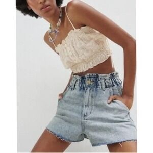 NWT Zara Women's Size 2 Paperbag High Rise Rigid Baggy Denim Shorts